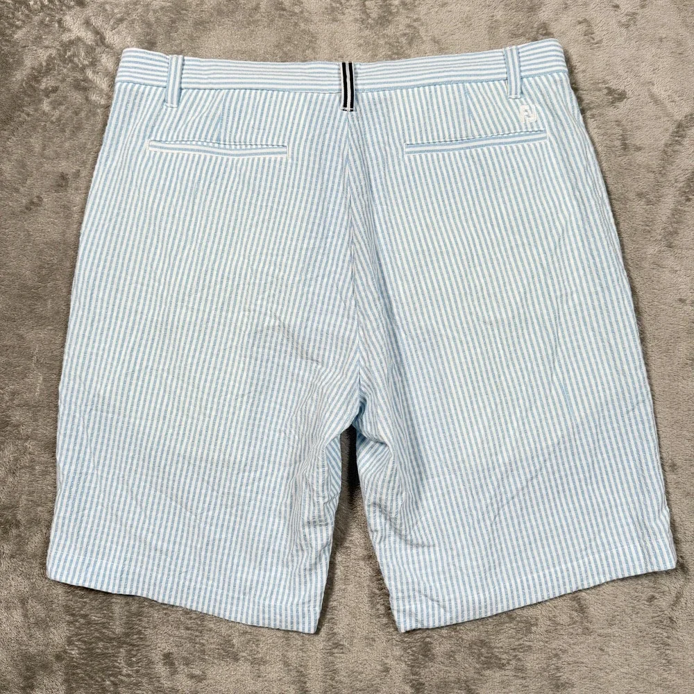 FootJoy Shorts Mens 34 Blue White Seersucker Stretch‎ Golf Summer Stripe Wicking
